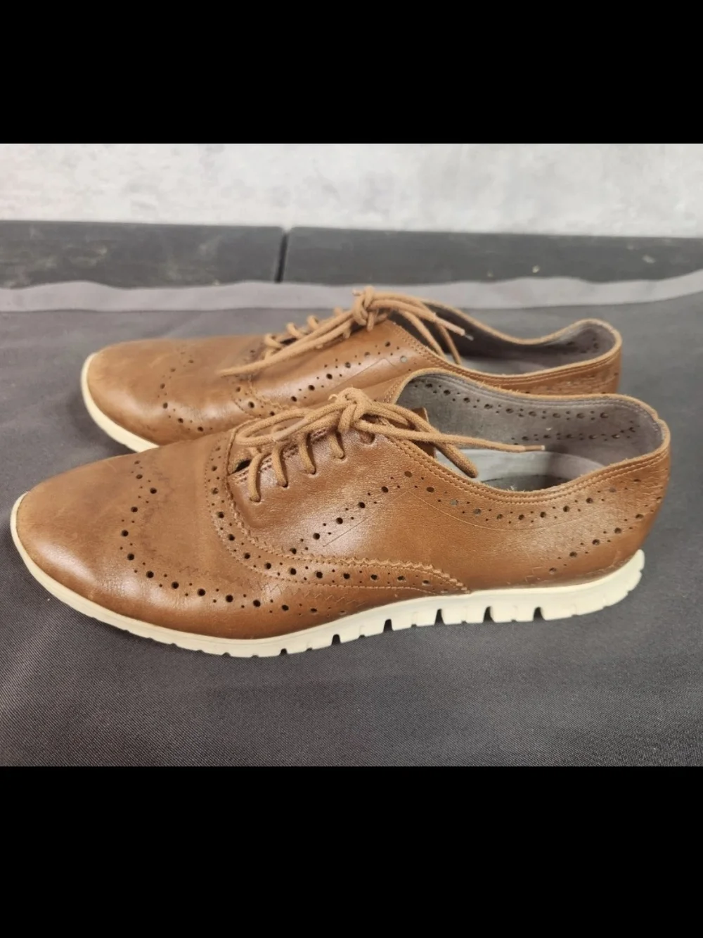 Cole Haan Tan Leather Wingtip Oxfords with White Sole